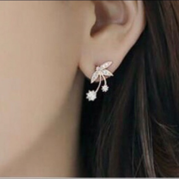 925 Sterling Silver CZ Crystal Petal Studs - Picture 2 of 5